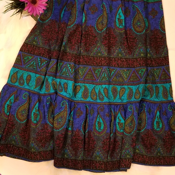 Vintage ❤ Boho Paisley Ruffle Maxi Layered Skirt - Picture 4 of 7